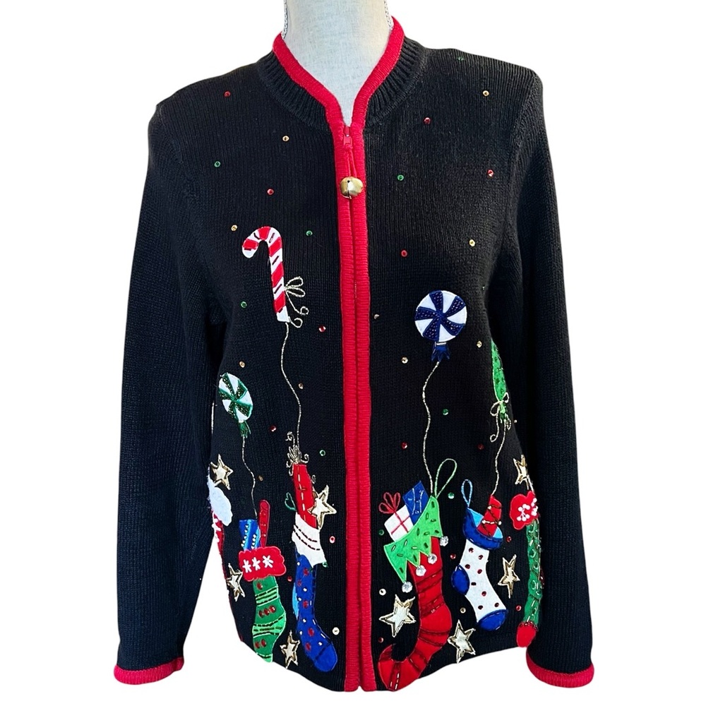 Vintage Shaver Lake Christmas Holiday Cardigan Sweater Sequin Embellished Medium